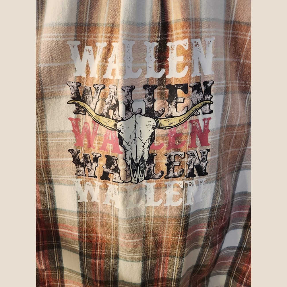 Custom Western Wallen Bleached Flannel Size Lg Country Music Graphic Tee Patch